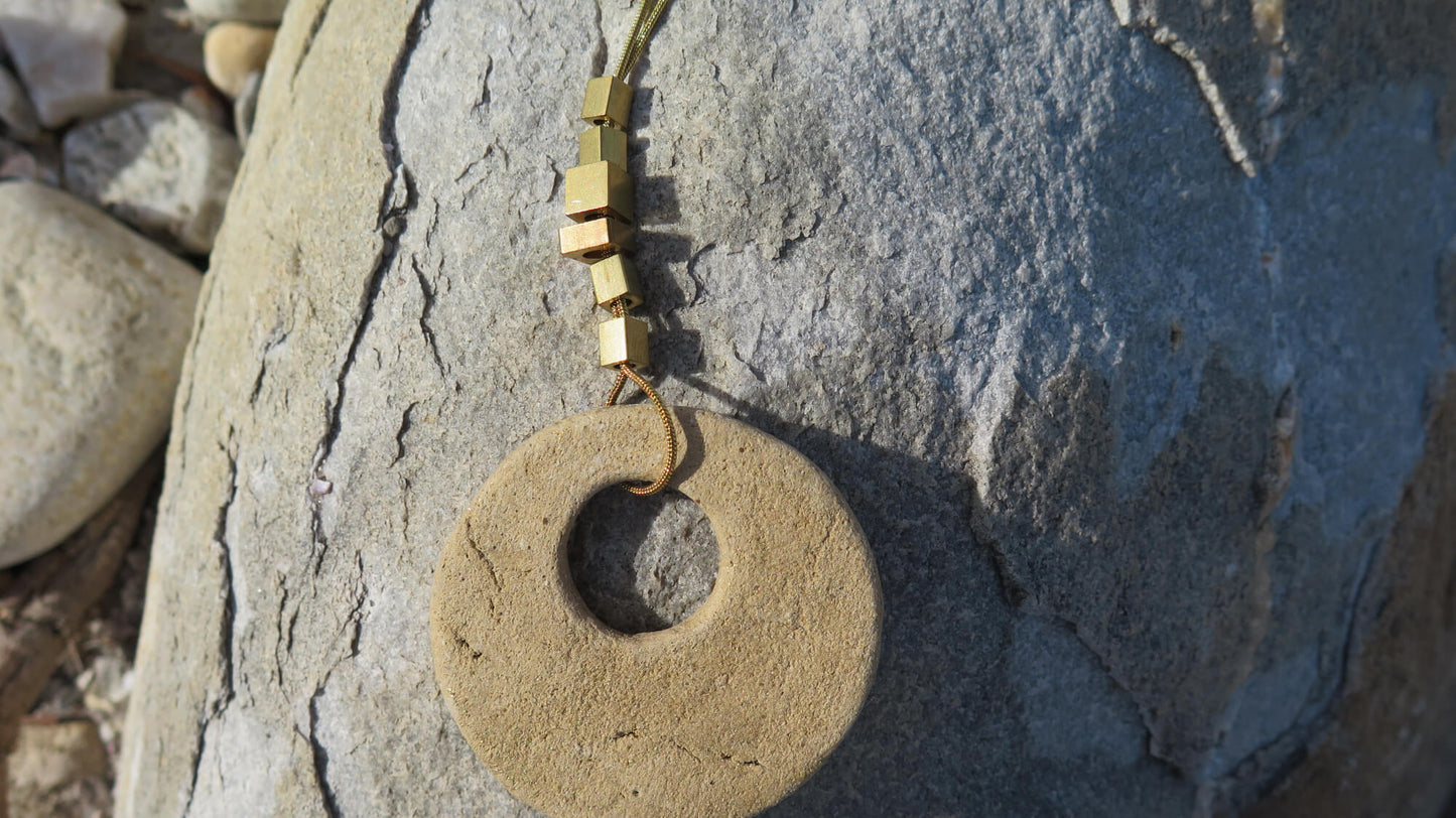 Wild stone | Adjustable length snake chain necklace | Raw brass and gold plate | Eclipse #1