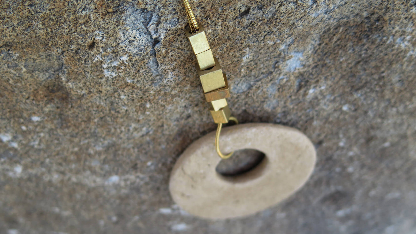 Wild stone | Adjustable length snake chain necklace | Raw brass and gold plate | Eclipse #1