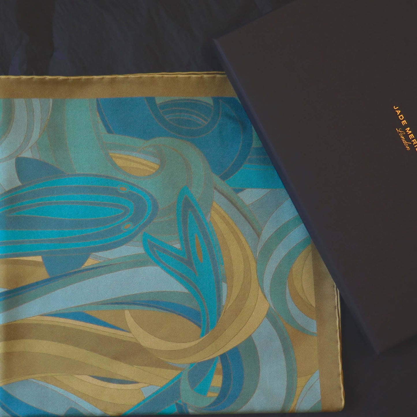 Gold Sea of Neptune | Aquarius Collection. Hand Rolled Silk Square