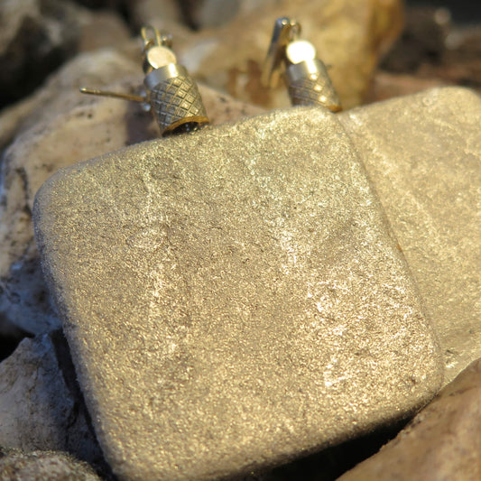Gilded stone slab earrings with brass pineapple bead