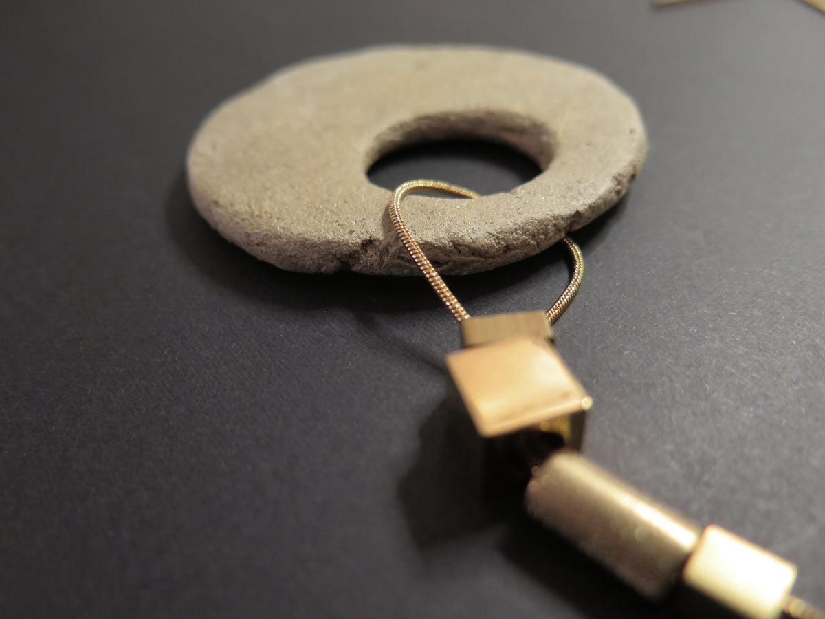 Stone Origins Gold #1 Raw Brass & Gold Plate | Eclipse stone | Adjustable length necklace with solid bar ends