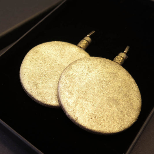 Gold stone large coin earrings with brass detailing
