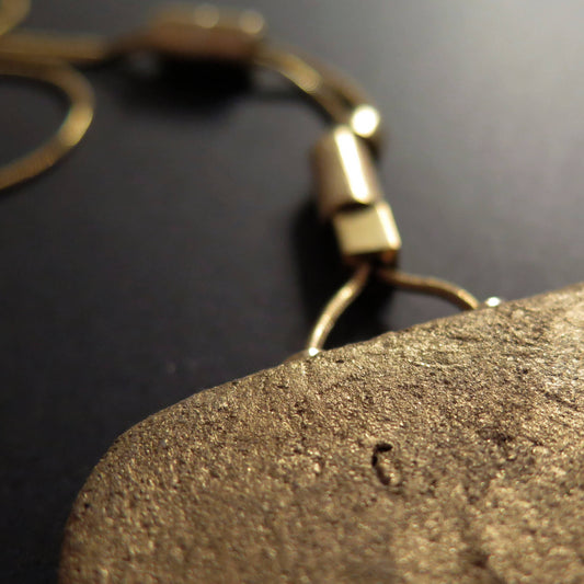Gold stone large slab pendant | Adjustable length snake chain necklace with brass detailing