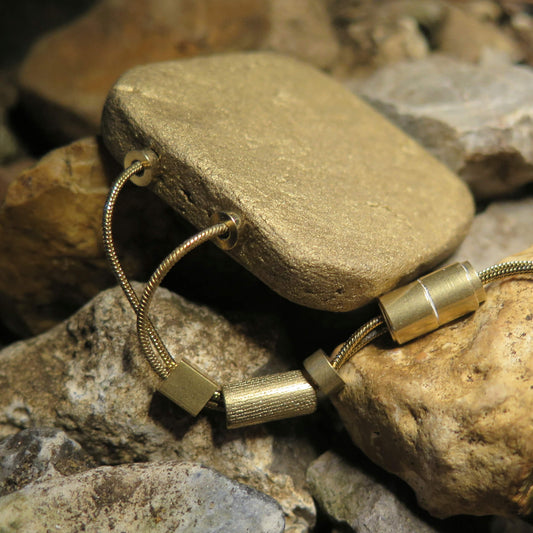 Gold stone large slab pendant | Adjustable length snake chain necklace with brass detailing
