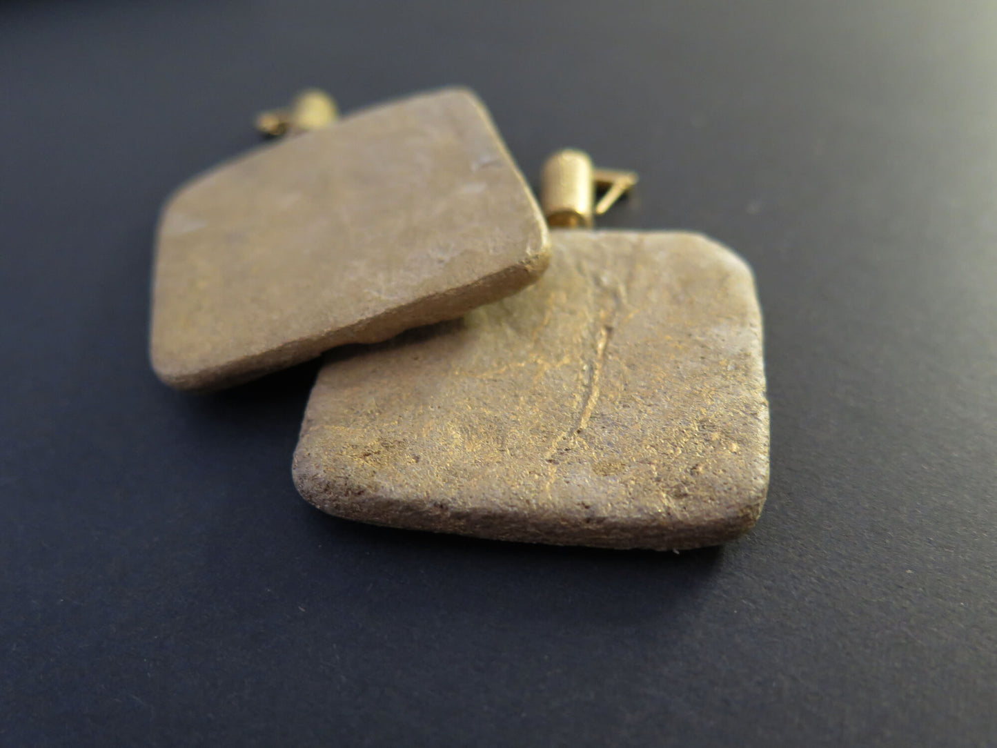 Gold Stone earrings | Tablet pendant | Raw brass detailing