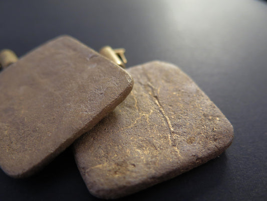 Gold Stone earrings | Tablet pendant | Raw brass detailing