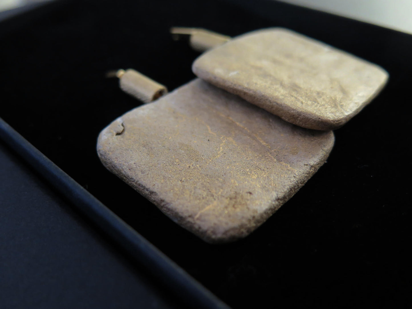 Gold Stone earrings | Tablet pendant | Raw brass detailing