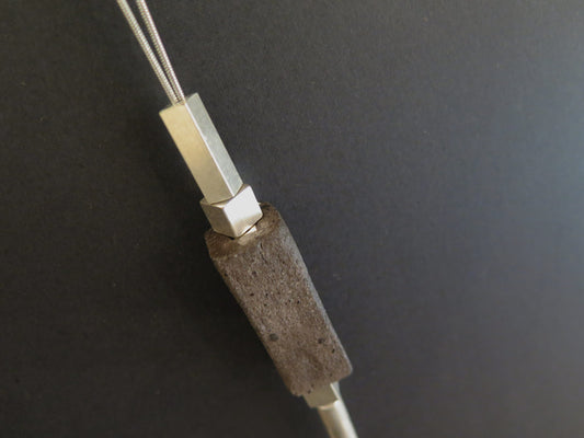 Java Stone | Squared Column pendant | Adjustable length snake chain necklace with brass detailing