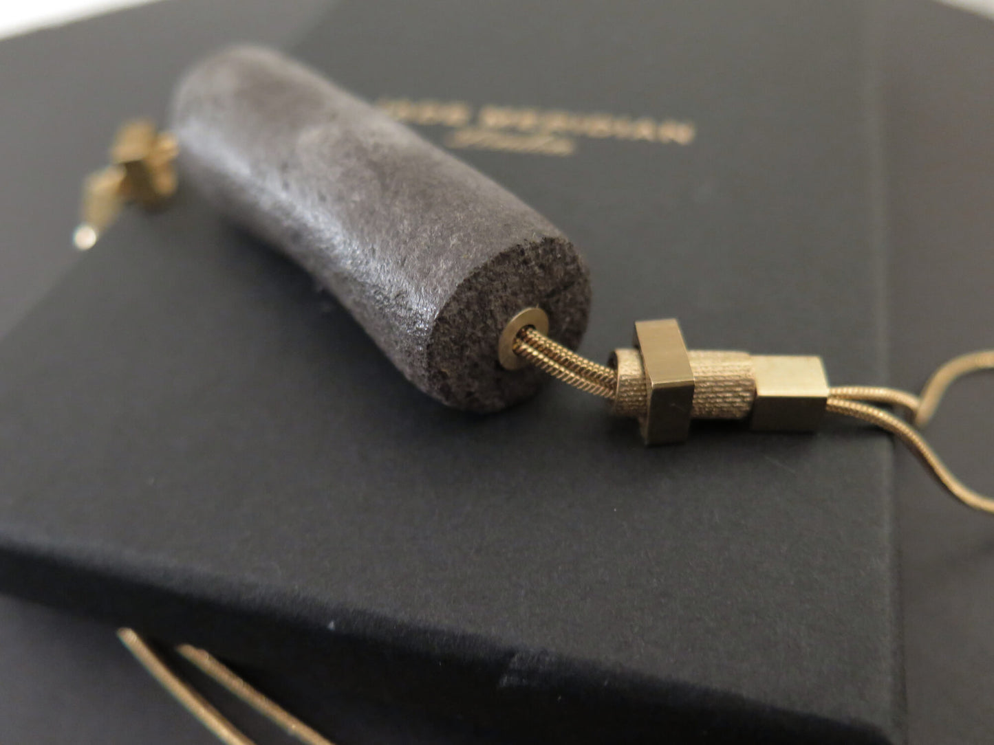 Java Stone | Tubular Column pendant | Adjustable length snake chain necklace with brass detailing