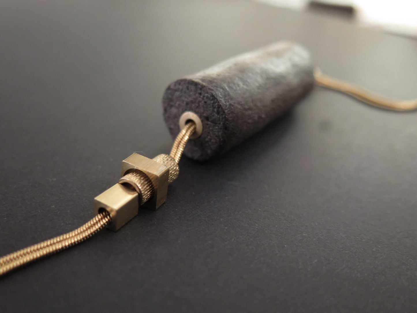 Java Stone | Tubular Column pendant | Adjustable length snake chain necklace with brass detailing