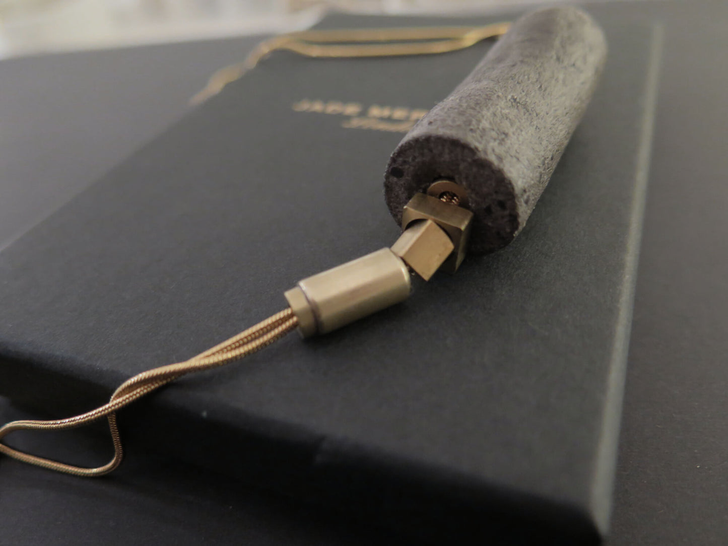 Java Stone | Tubular Column pendant | Adjustable length snake chain necklace with brass detailing