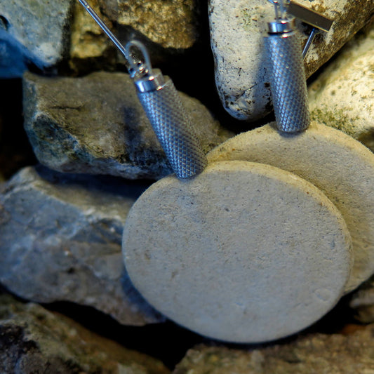 Natural stone small coin earrings with silver flute