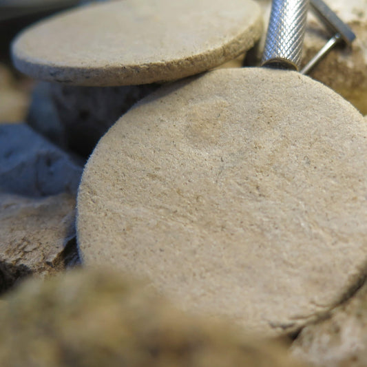 Natural stone small coin earrings with silver flute