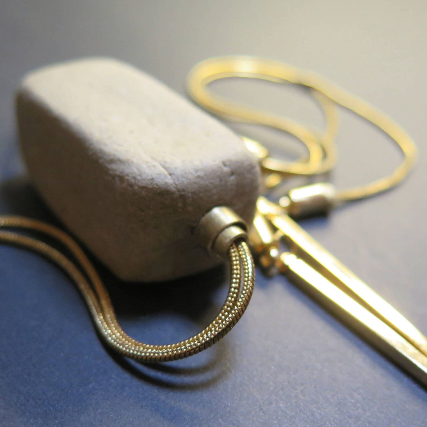 Natural stone squared column | Adjustable gold snake chain necklace with brass detailing
