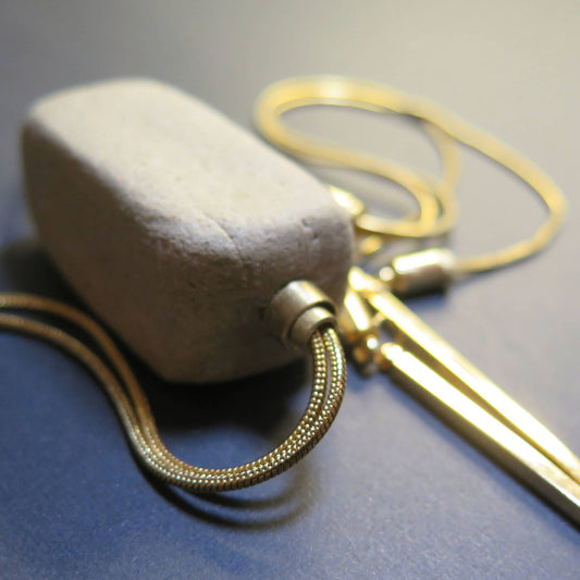 Sand Stone squared column pendant on adjustable length snake chain necklace