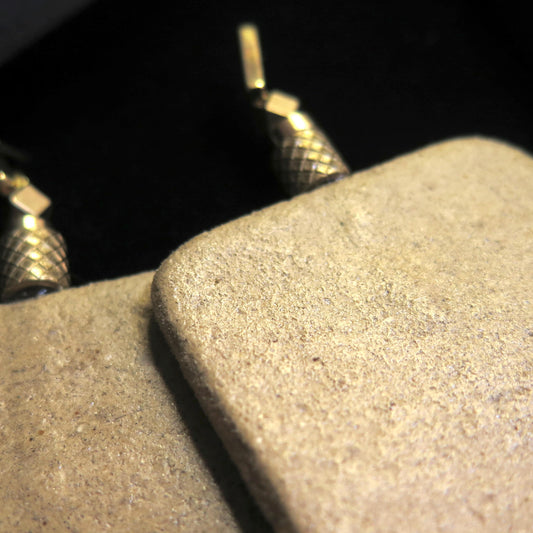 Natural stone slab earrings with brass pineapple detailing