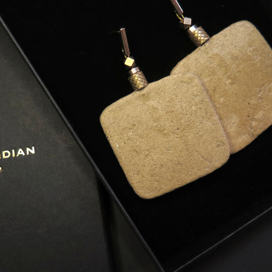 Natural stone slab earrings with brass pineapple detailing