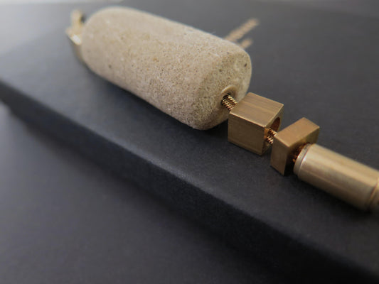 Sand Stone tubular column pendant | Adjustable snake chain necklace