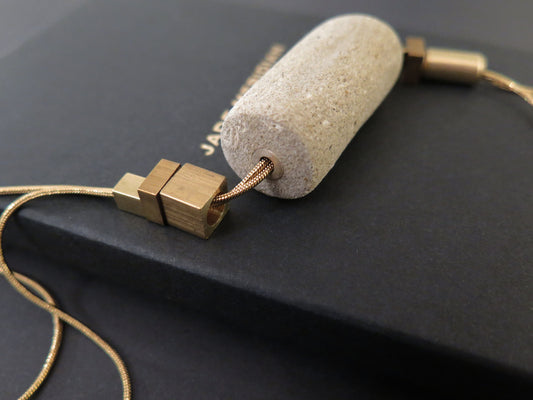 Sand Stone tubular column pendant | Adjustable snake chain necklace