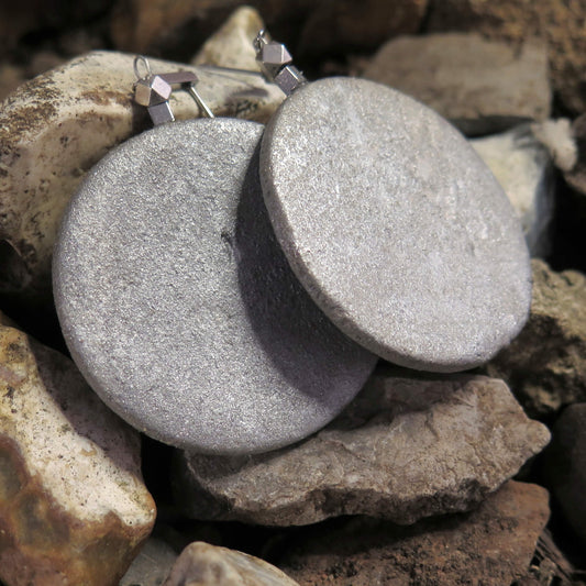 Silver stone large coin earrings with detailing