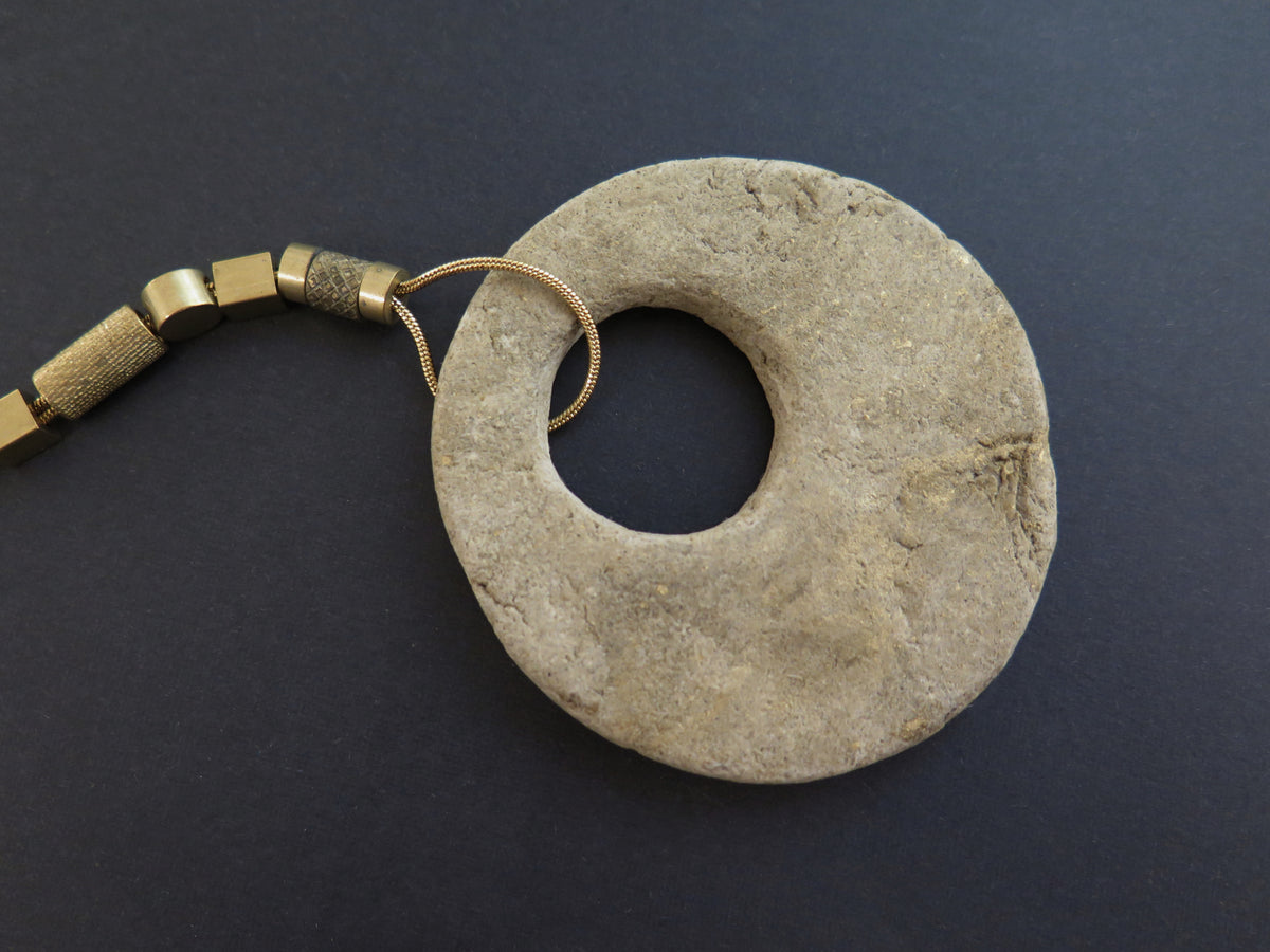 Stone Origins Gold #2 Raw Brass & Gold Plate | Eclipse stone | Adjustable length necklace with solid bar ends